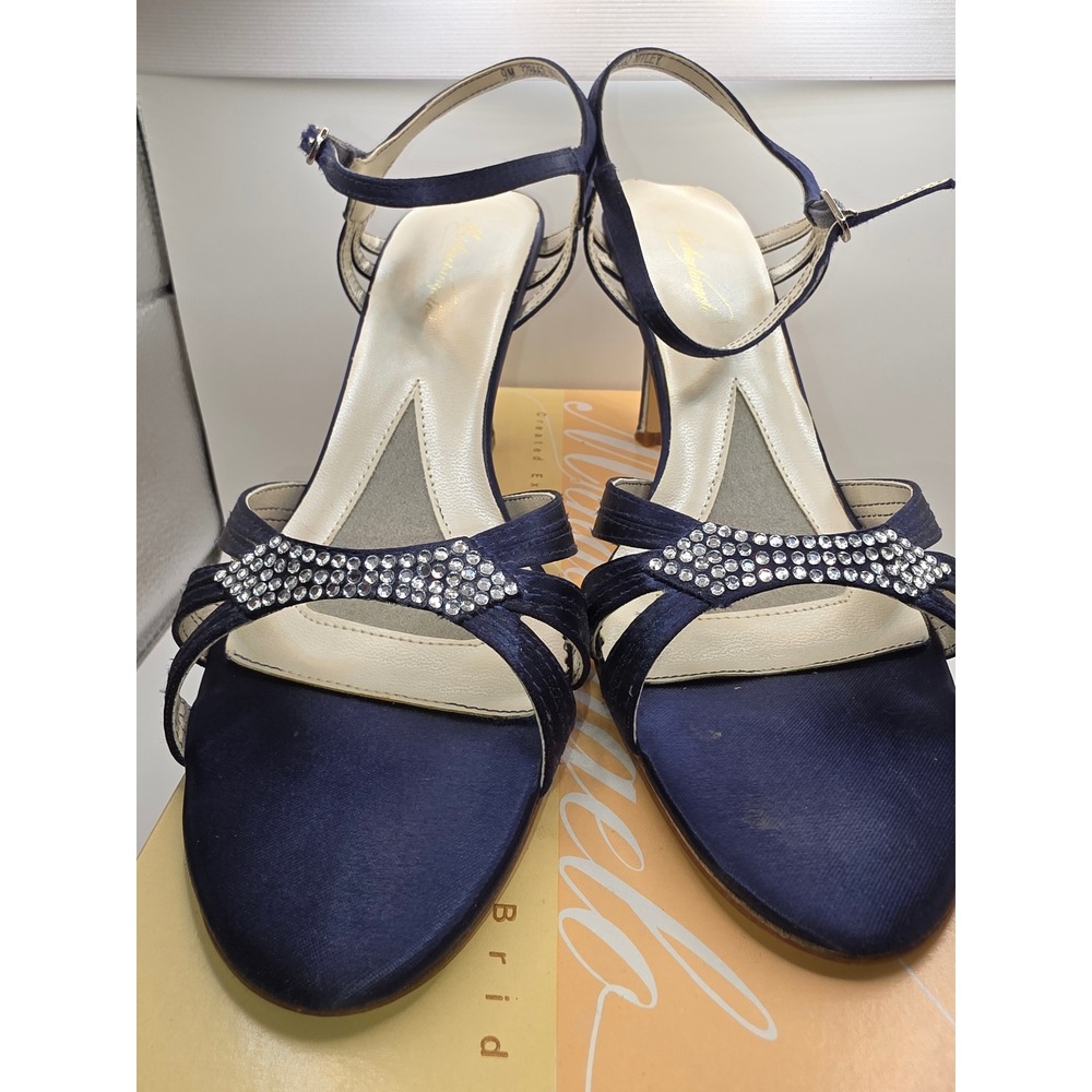 Michelangelo Miley Navy Blue Satin Rhinestone Strappy Heels Davids Bridal 9M